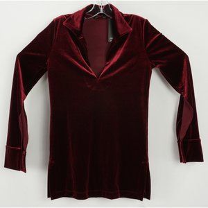 New Carla G Women's Sz 40 Small Red Velvet Long Sleeve Slit Accent V-Neck Blouse